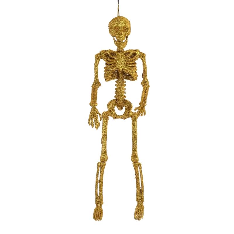 

Shimmering Skeleton Hanging Ornament Halloween Skeleton Decorations With Adjustable Joints For Porch Door Window Display золотий