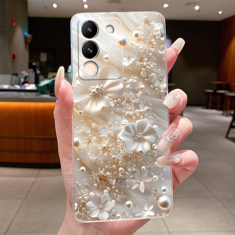 Phone Case For Vivo V29e V27e 5G Slim Soft TPU Cover Clear Silicone Aesthetic Luxury Fashion Butterfly Flowers New Design Case