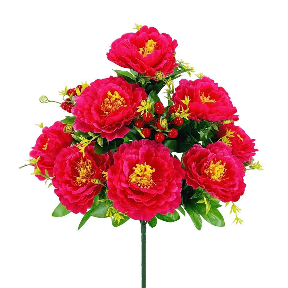 Multicolor Peony Artificial Flower Green Leaves Red Berries Decorative Flower Bouquet Photo Props Floral Arrangement