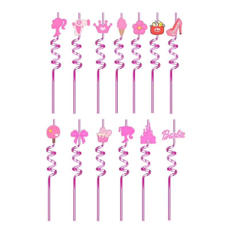 Pink Series Kids Straw Reusable Plastic Drinking Straw Girls Birthday Baby Shower Holiday Carnival Party Decorations