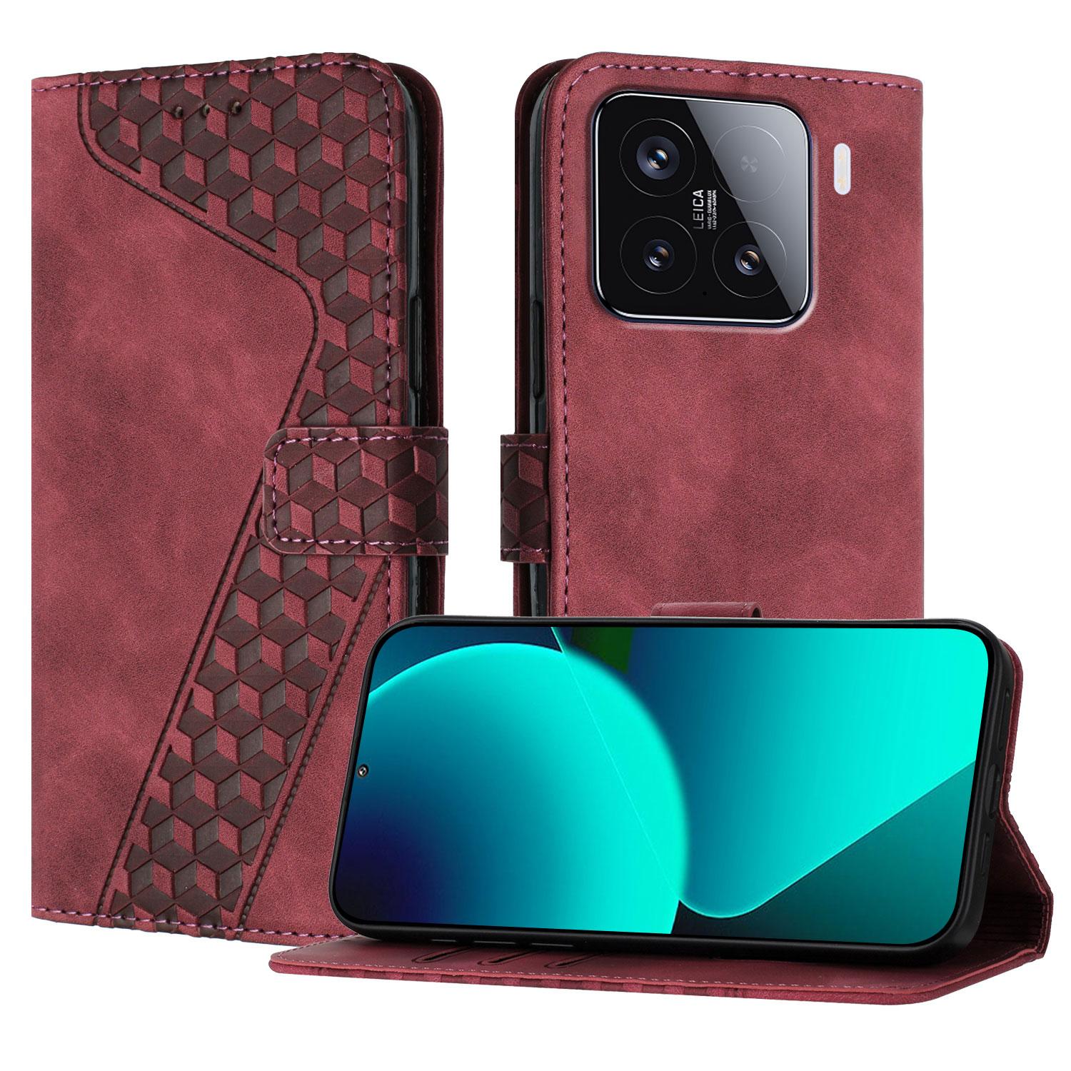 

For Xiaomi 15 Leather Case 7-Shaped Pattern Wallet Stand Shockproof Phone Cover Brown