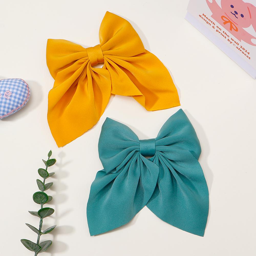 New Elegant Bow Ribbon Hair Clip Fashion Simple Solid Satin Spring Clip Hair Pin Headband with Clips Girls Hair Accessories