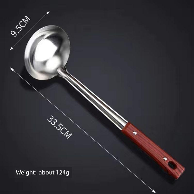 Extra Thick Water Ladle 304 Stainless Steel Spoon Water Scoop Kitchen Long Handle Commercial Use Large Soup Ladle Soup Spoon Water Spoon Red Handle Short Shallow Spoon (Standard)
