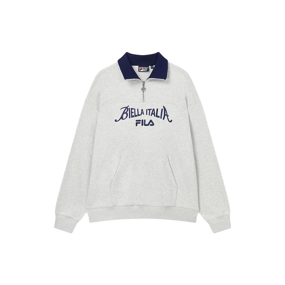 Fila Fleece Pullover Sweatshirt With Letter Print Unisex Sweatshirts Ivory Heather-Gray F11U339201FMG