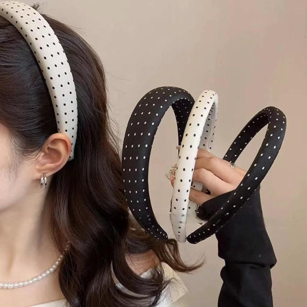 Classic Polka Dot Headband Wide-Edge Sponge Girls Hair Bands Black White Hair Accessories Elegant Hairband