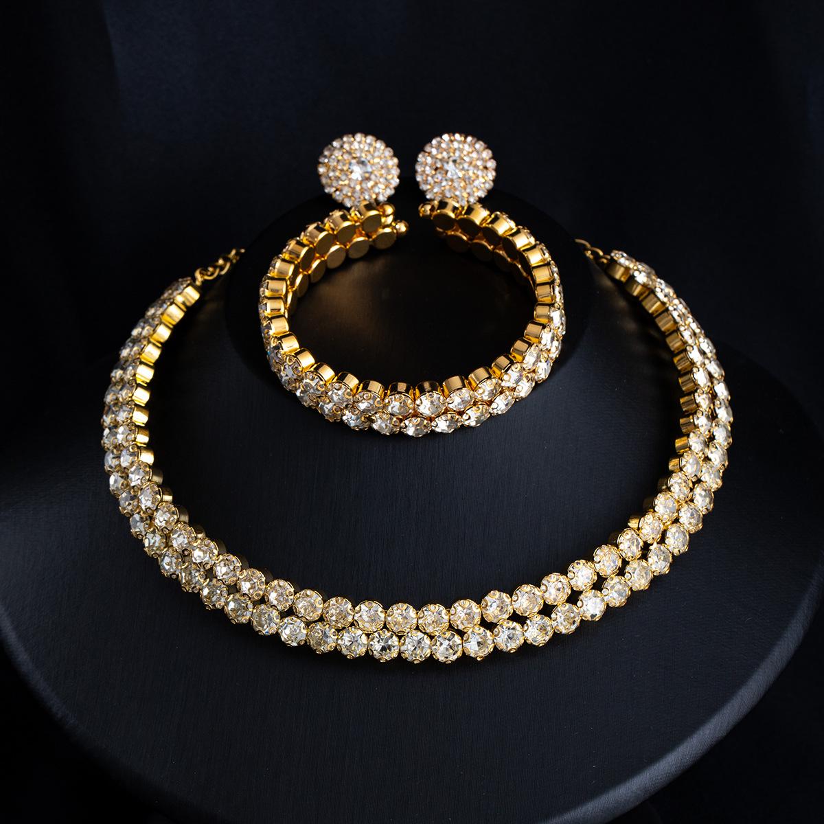 Европейско-американский ретро набор украшений из 3 предметов со стразами: Двухслойный, Легкая роскошь, Ощущение высокого качества