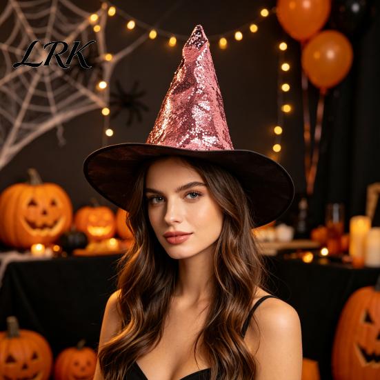 Funny Role Play Hat Reversible Sequin Witch Hat, Sparkly Glitter Large Wizard Wide Brim Halloween Costume Party for Cosplay, Masquerade