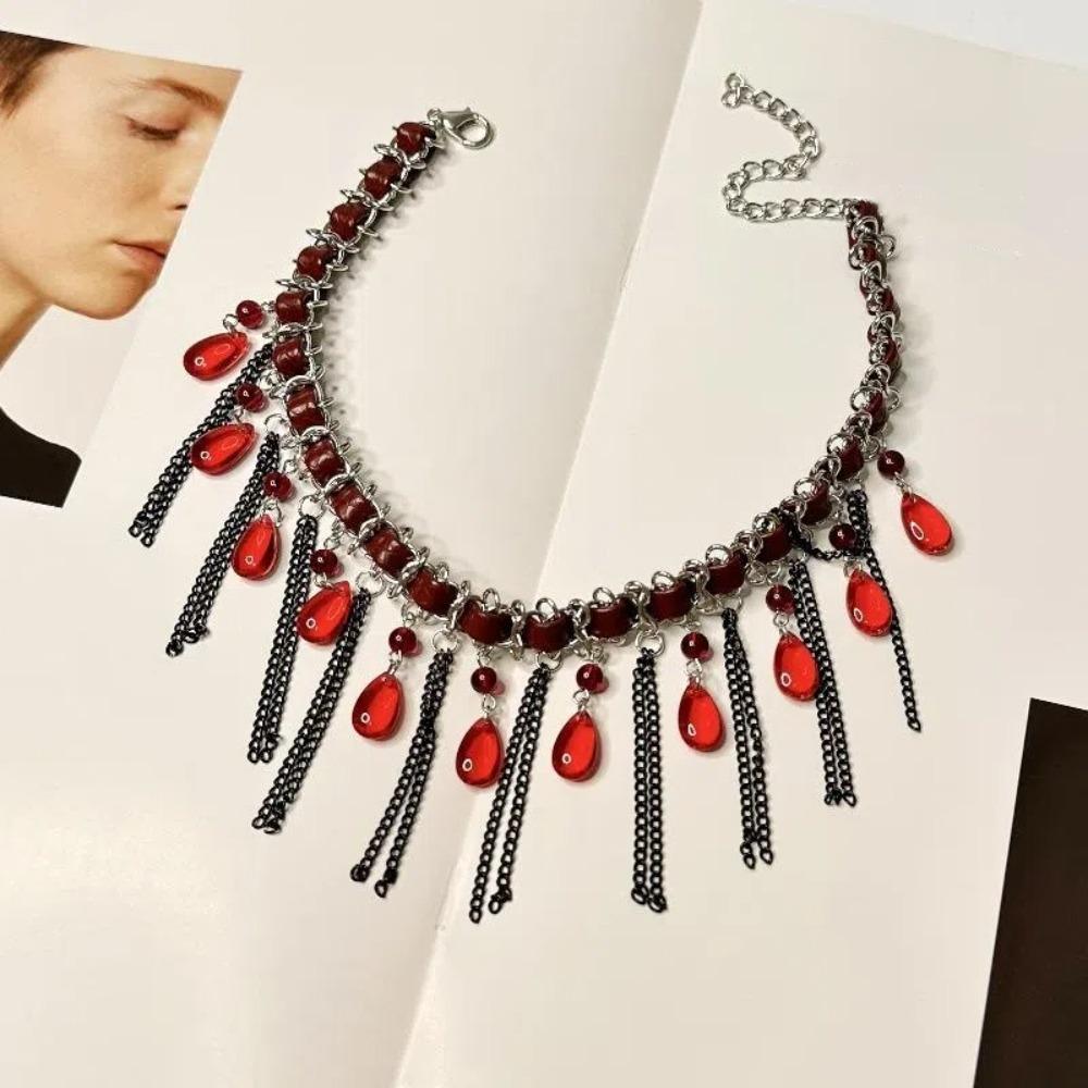 Vintage Tassel Beads Necklace Gothic Clavicle Chain Fashion Beaded Choker Girls