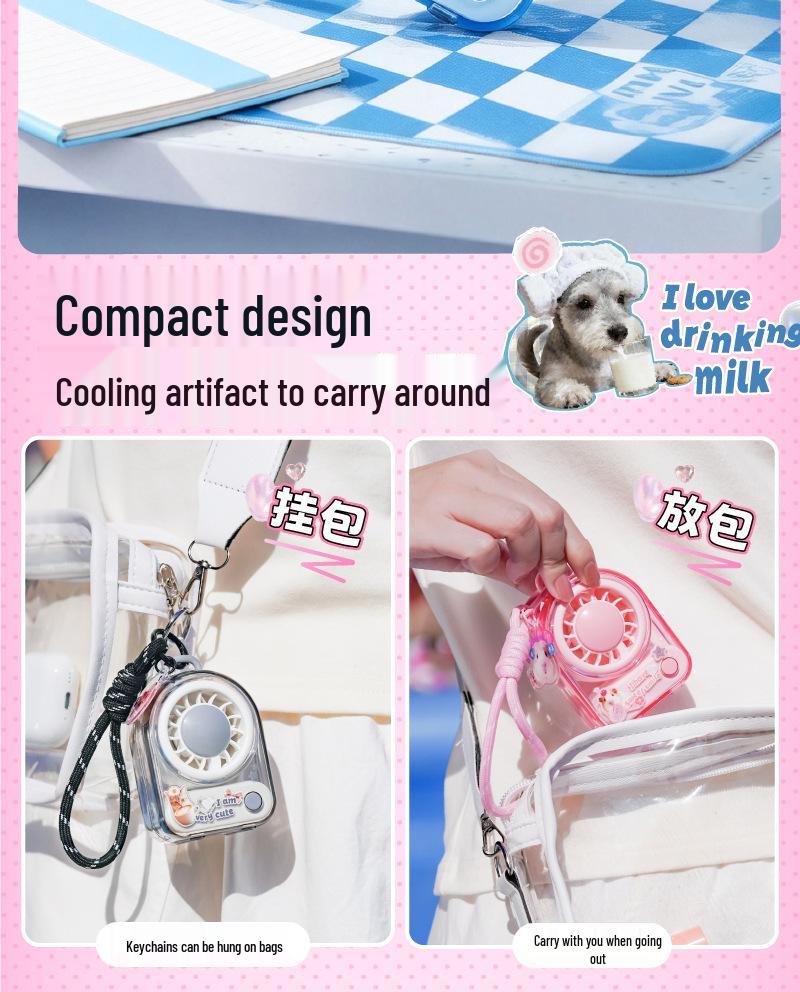 USB Rechargeable Portable Cartoon Mini Fan with Lanyard