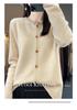 Women's 100% Wool Loose Slimming Round Neck Cardigan with Metal Buckle