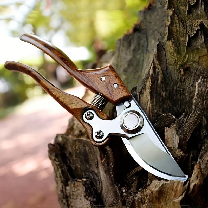 A Modern Carbon Steel Pruning Shear with Japanese SK5 Steel Blades, Featuring an Ergonomic Wooden Handle, Heavy-Duty Side-Cutting Scissors Designed