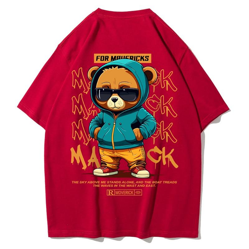 Cotton Fashion Bear Pattern Printed Men's T Shirt Round Neck Loose Tops Breathable Comfortable Casual Oversized Women Clothing