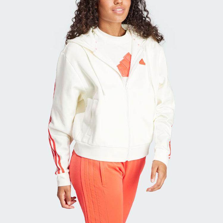 Adidas Future Icons Full Zip Hooded Jacket Women Outerwear Han-Jade-White IS3679