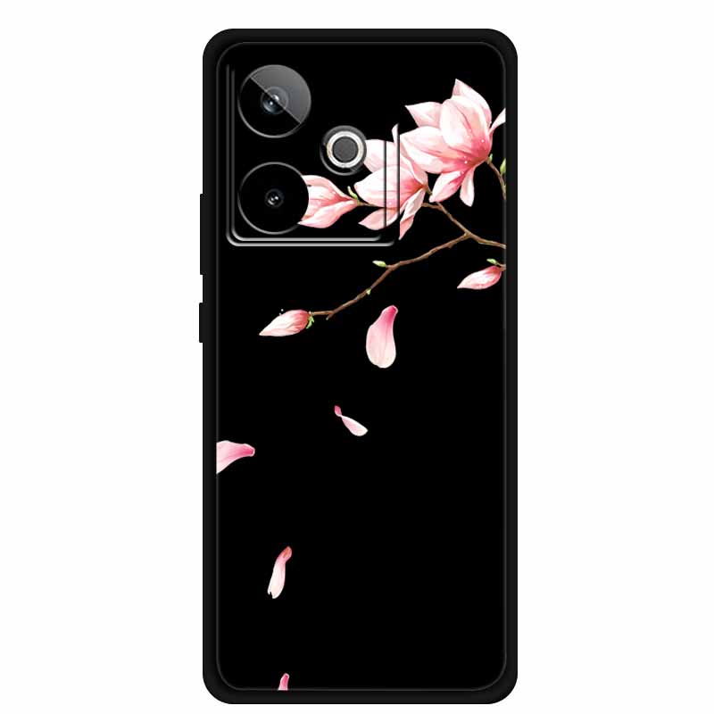 For Realme GT7 GT 7T Case Cute Floral Retro Black Silicone Soft Case Back Cover for Realme GT 7 TPU Funda For Realme GT 7T Coque
