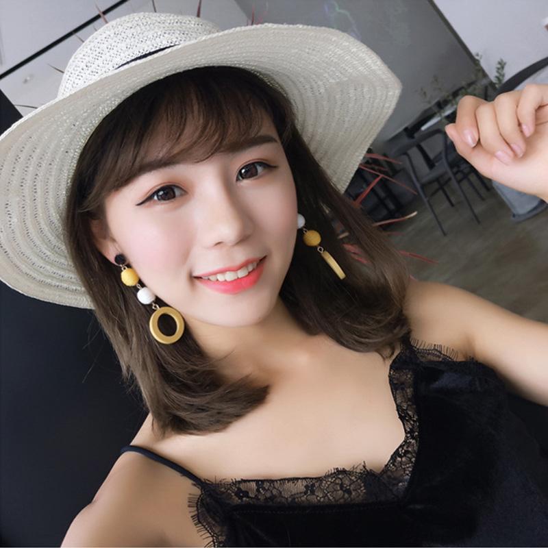 Minimalistic Hemp Rope Ball Dangling Drop Earrings for Women Yellow Color Sweet Cut Out Circle Statement Ladies Jewelry Earrings