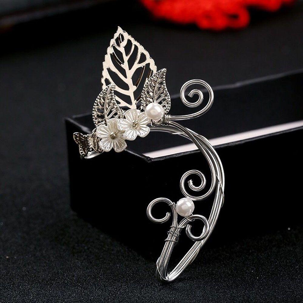 Girl Elf Leaf Jewelry Non piercing Hollowed Pearl Ear Cuff Earrings Ear Clip Fashion Accessories