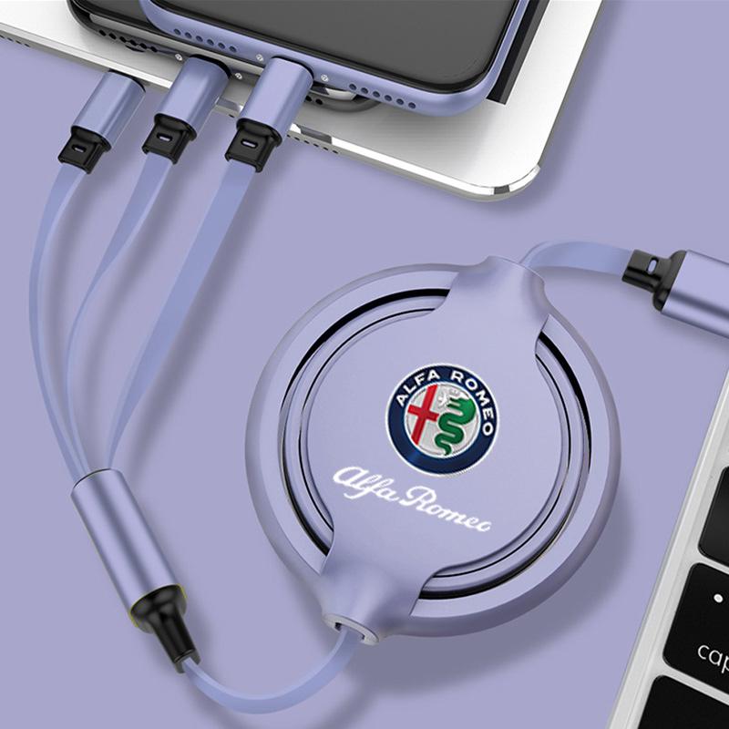 Fast Charing Data Cable 100W Multifunctional 3 In 1 Data Cord For Alfa Romeo Giulietta Giulia Stelvio 156 Gt 159 147 166 Gtv