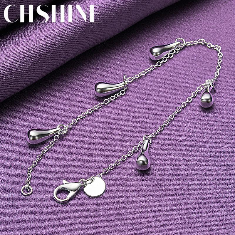 CHSHINE 925 Sterling Silver Water Drop Pendant Bracelet Fashion Charm Jewelry 20CM 8inches