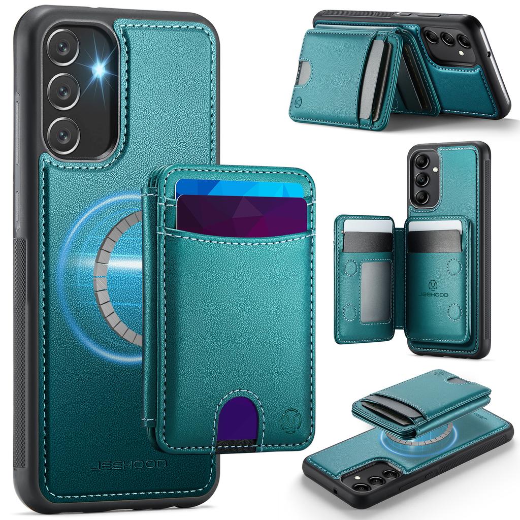 For Samsung Galaxy A34 5G Magnetic Case JEEHOOD J10 Leather Back Phone Cover with Detachable Card Holder Kickstand