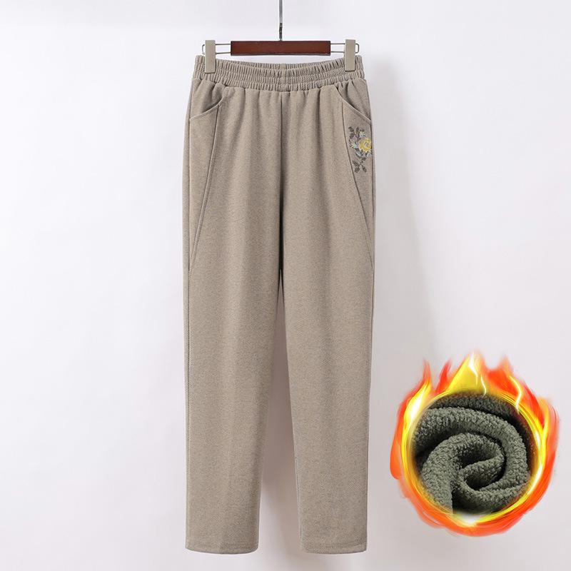 Plus Samt Elastische Taille Gerade Hosen für Mittleren Alters und Ältere Frauen von Mama - Winter Verdickt Lässige Hosen