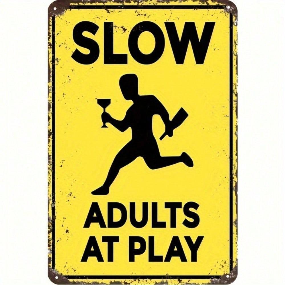 Funny Slow Moving Metal Traffic Sign Retro Wall Decor Vintage Car Enthusiast Gift 2D Road Sign Plaque