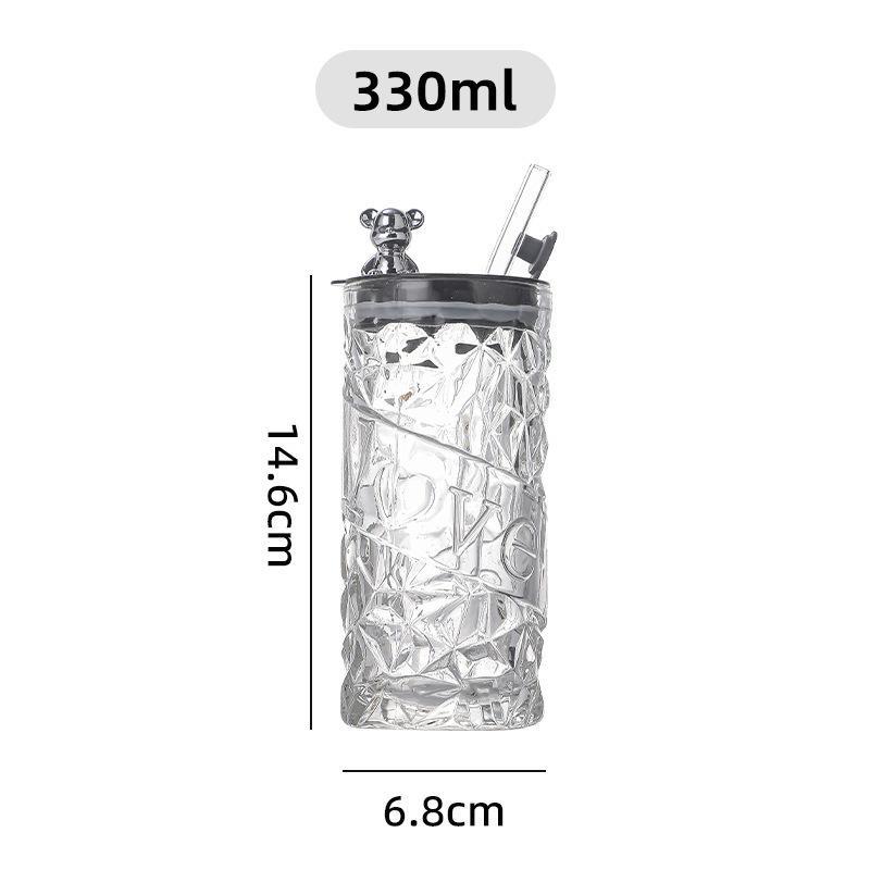 Glass Water Cup Women'S Coffee Cup With Lid And Straw Portable Home Tea Cup Office European-Style Vintage Milk Cup