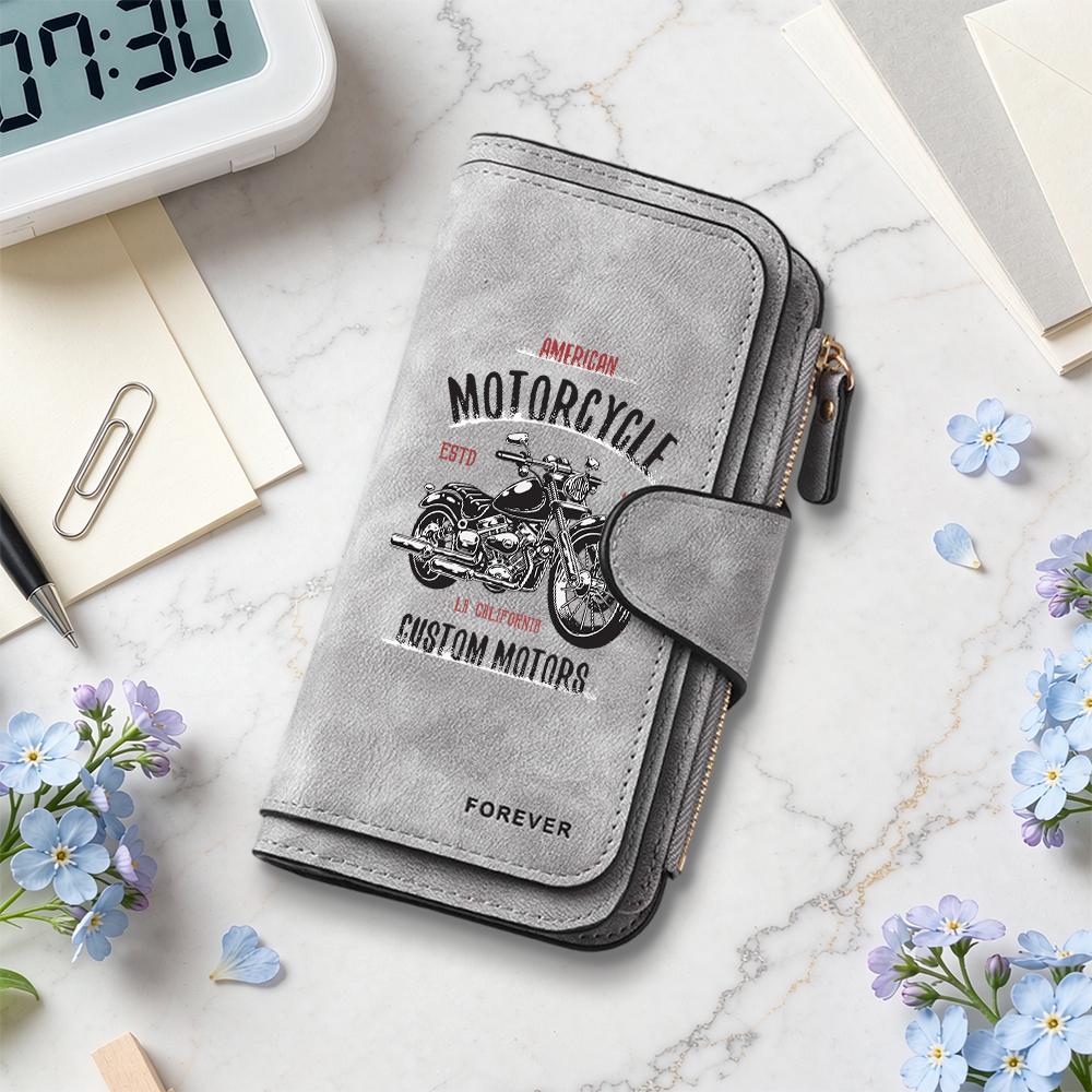 Vintage Motorcycle Printed Bifold Multi Card Slot Purse