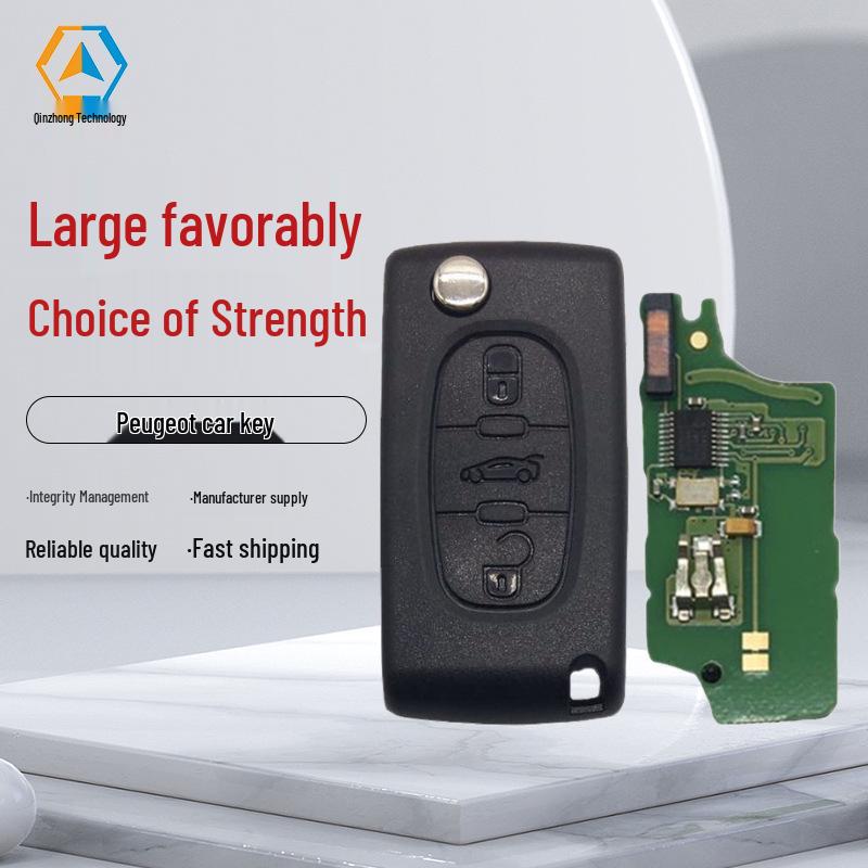 Peugeot 3-Button Car Key with Light - Compatible with 0536 FSK, 433 Frequency, 7961 Chip
