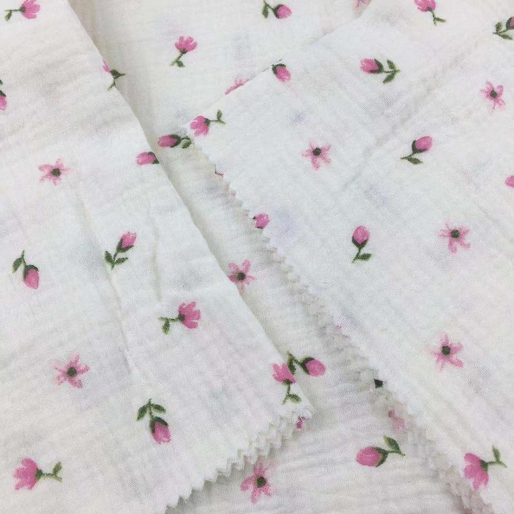 French Cotton Crinkle Double Layer Gauze Muslin Flora Printed Fabric OEKO-TEX STANDARD 100 Certified Hospital Shirt Craft Cover