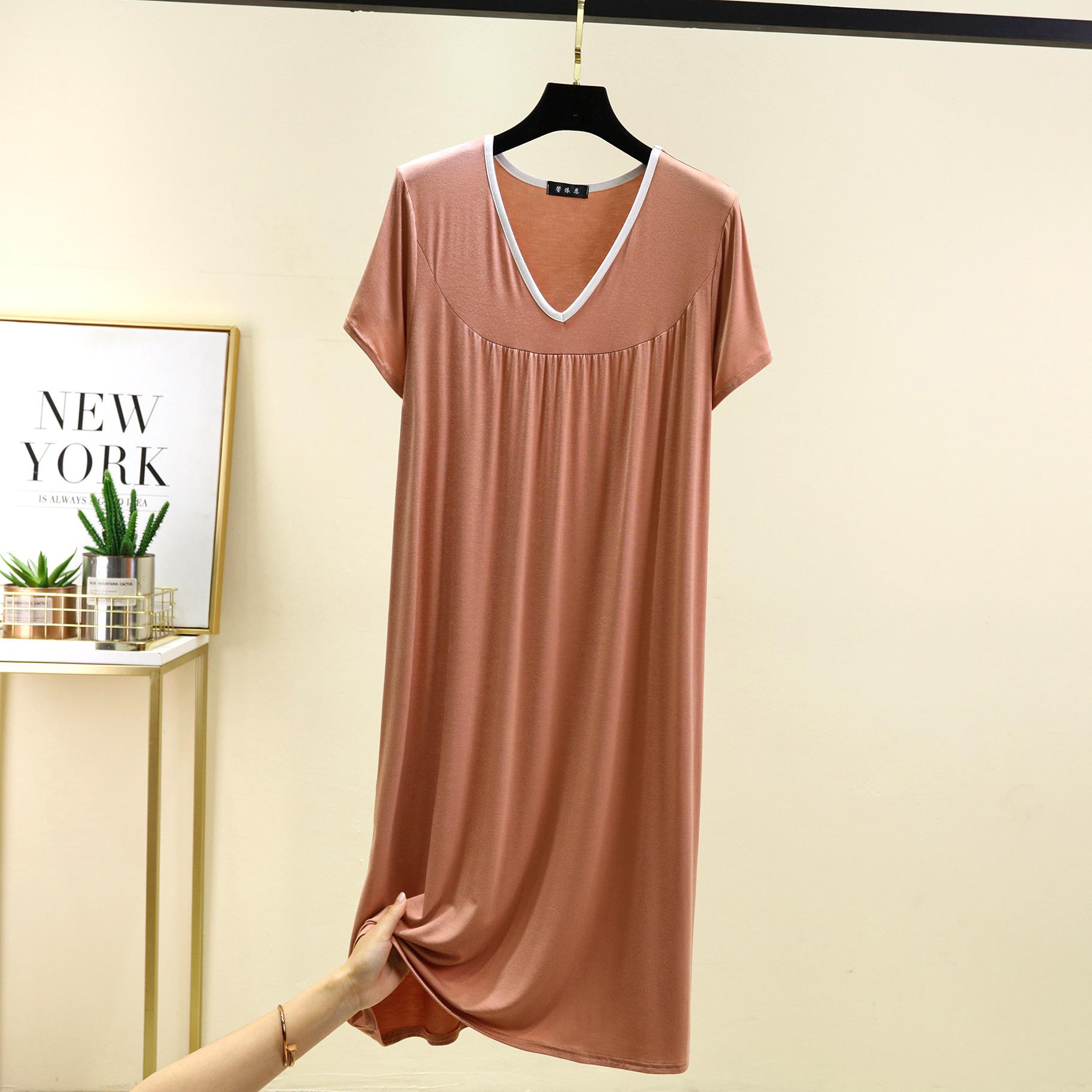 

Плюс размер M до 6XL Модал V-образный вырез ночная рубашка летняя женская свободная домашняя одежда платье однотонный повседневный длинный ночная рубашка комфорт домашняя одежда 2XL хаки