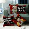 Santa Elk Cushion Cover Red Plaid Little Angel Print Cushion Cover Holiday Sofa Cushion Cover