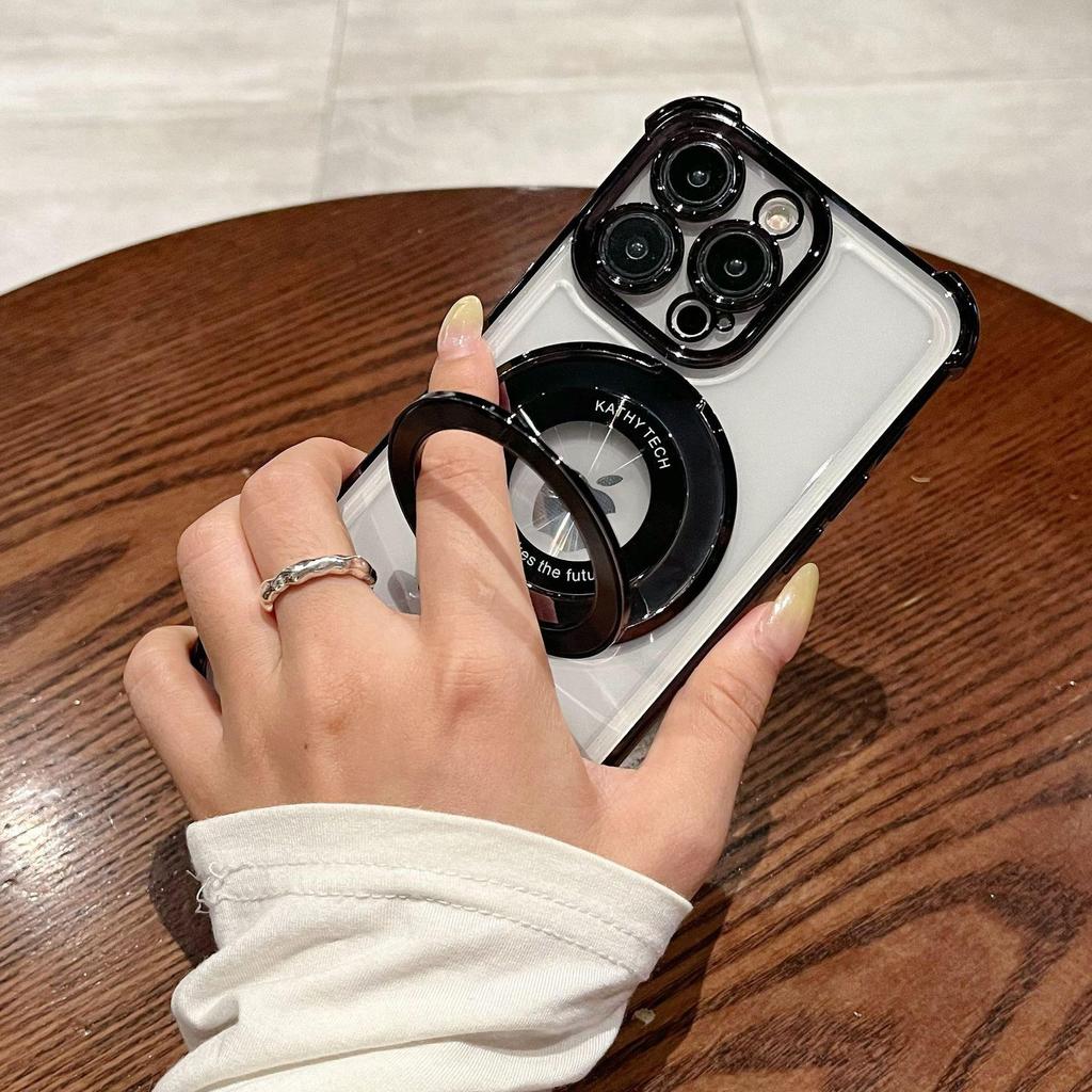 Elektropläterat magnetiskt ställ för iPhone 13/15/16PRO Stöttåligt mjukt skal