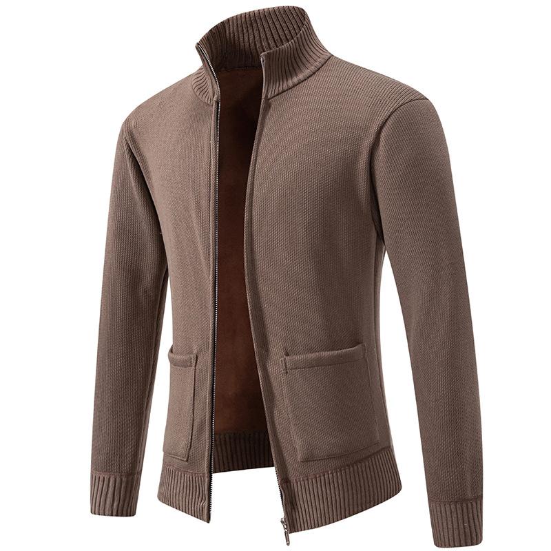 Winter Plus Velvet Men's Sweater Knitted Jacket Men's Stand-up Collar Slim Fit Trendy Handsome Knitted Cardigan