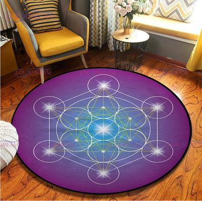 Flower of Life Round Rug Geometric Symbols Sacred Geometry Decor Rug Spiritual Carpet In Living Room Bedroom Non Slip Chair Mat
