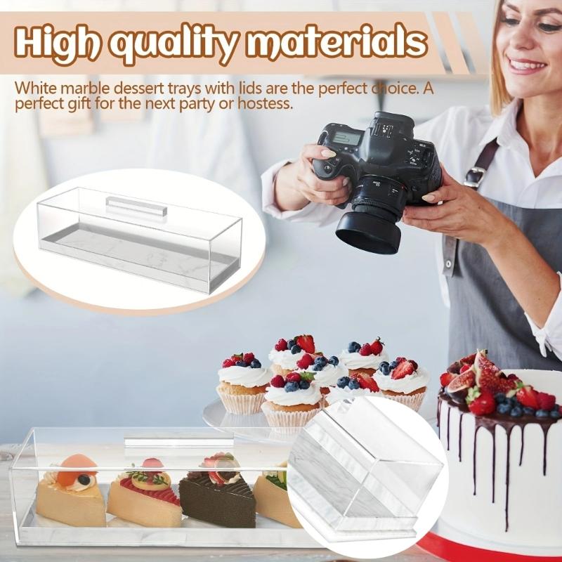 Professional Acrylic Dessert Container With Lid For Transporting Treats Cake Tray Rectangular Food Display Case