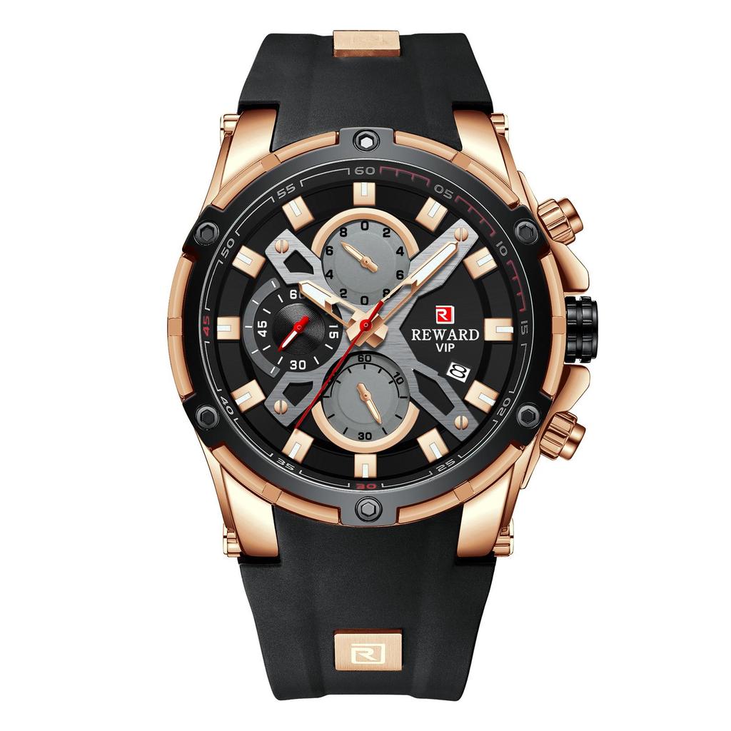 REWARD Men's Multifunction Chronograph Silicone Sports Watch - Luminous, Waterproof, Quartz Calendar (Model: RD83016M)