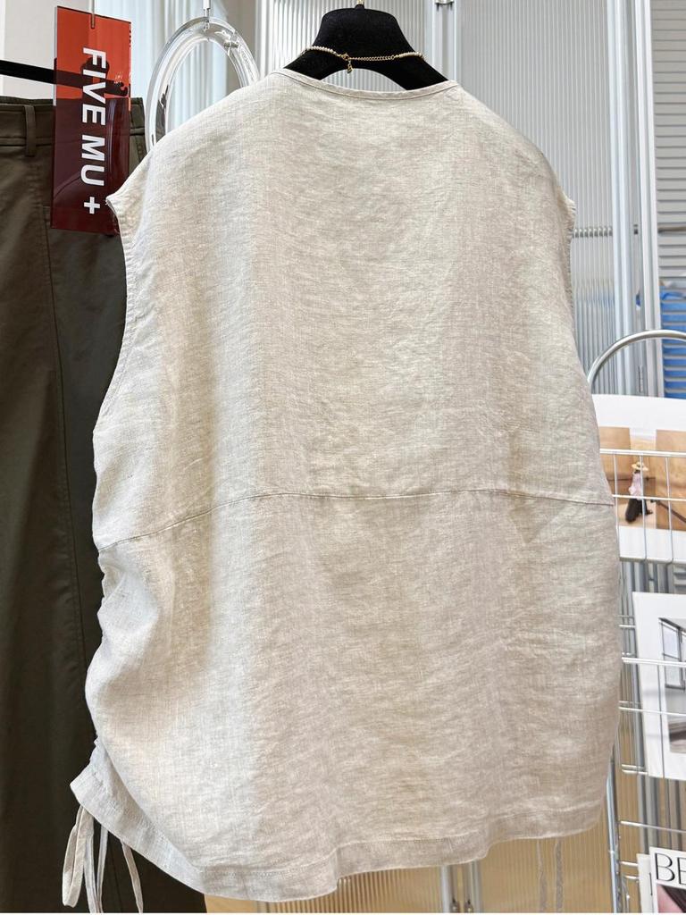 2026 Women's Spring/Summer Layered Pure Linen Vest Shawl - High-End Sleeveless Jacket