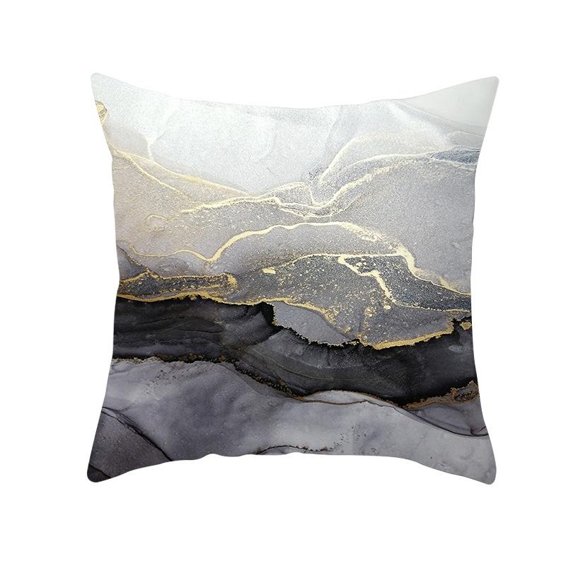 Nordic Marble Pattern Gold Edge Printed Peach Skin Pillow Cover Watercolor Ink Pattern Home Bedroom Pillow Cushion Cover