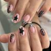 Y2k Sweet Cool Black Star Leopard Print Crack Wearing Nail Art French Short Round Wearing Nail Piece Finished Product