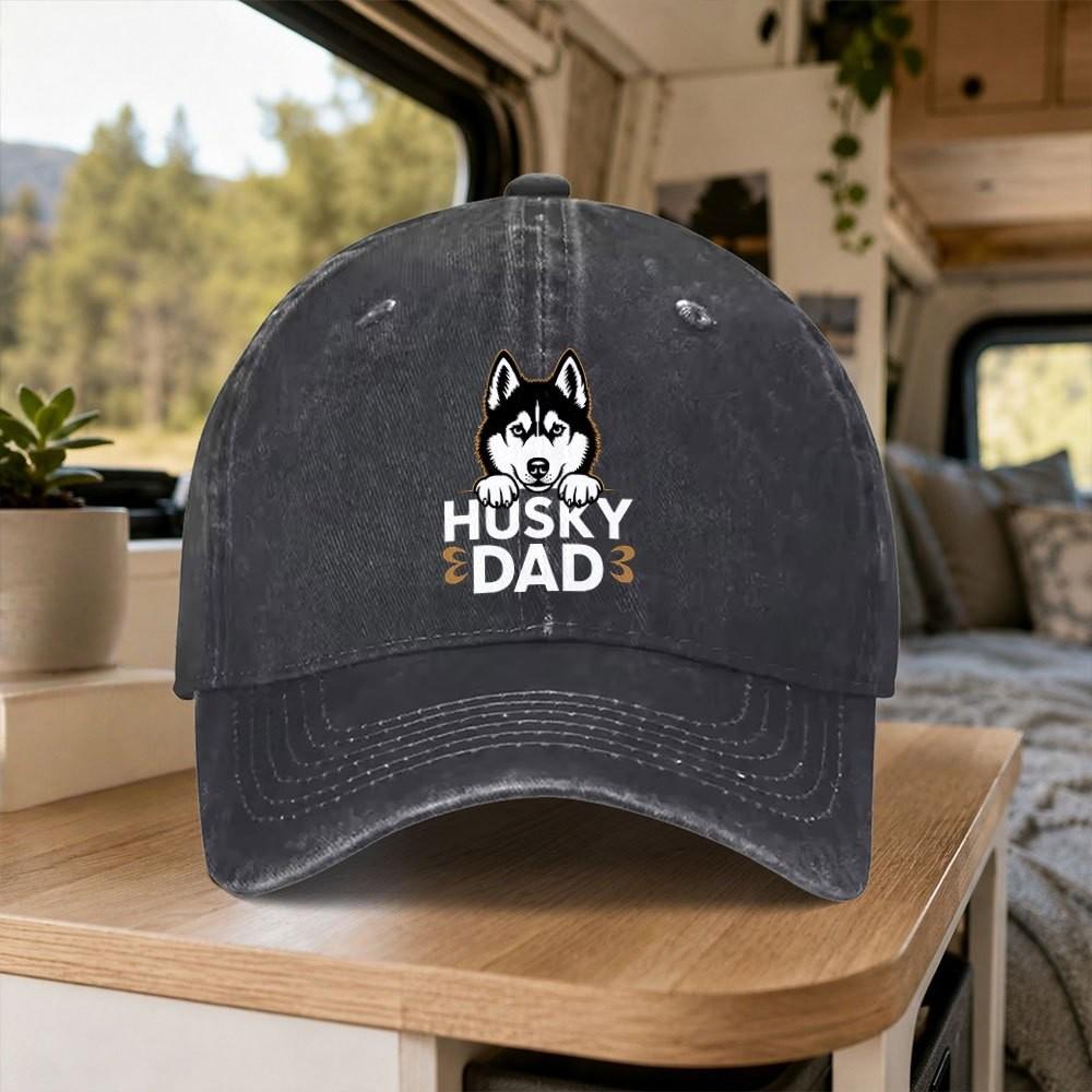 Husky Dad Vintage Washed Baseball Cap Unisex Casual Outdoor Adjustable Sun Hat