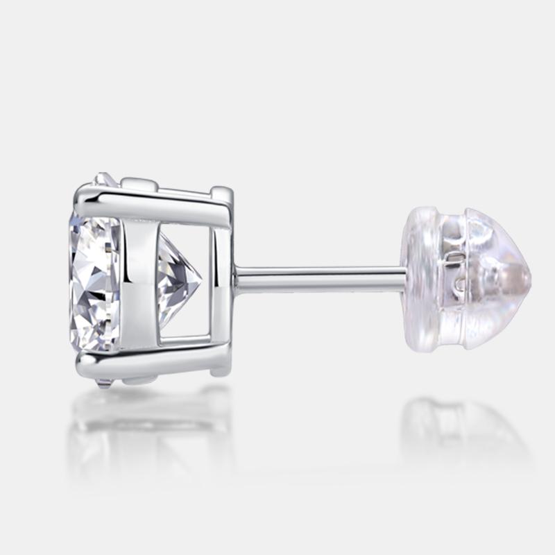 Rhodium Plated S925 Sterling Silver Round Cut 2CT Womens Moissanite Diamond Solitaire Stud Earring