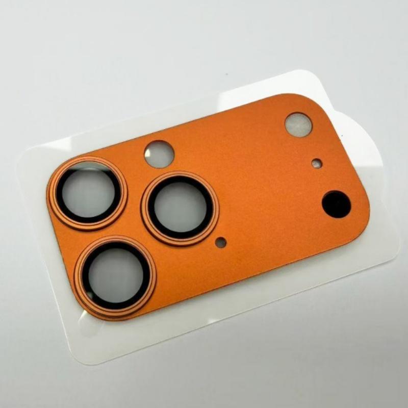 Grote Camera Glas Metaalachtige Plating Achterkant Case voor 16 15 14 Pro Max AG Mat Hard HD Lens Beschermer Telefoonhoesje For iPhone 16 ProMax oranje