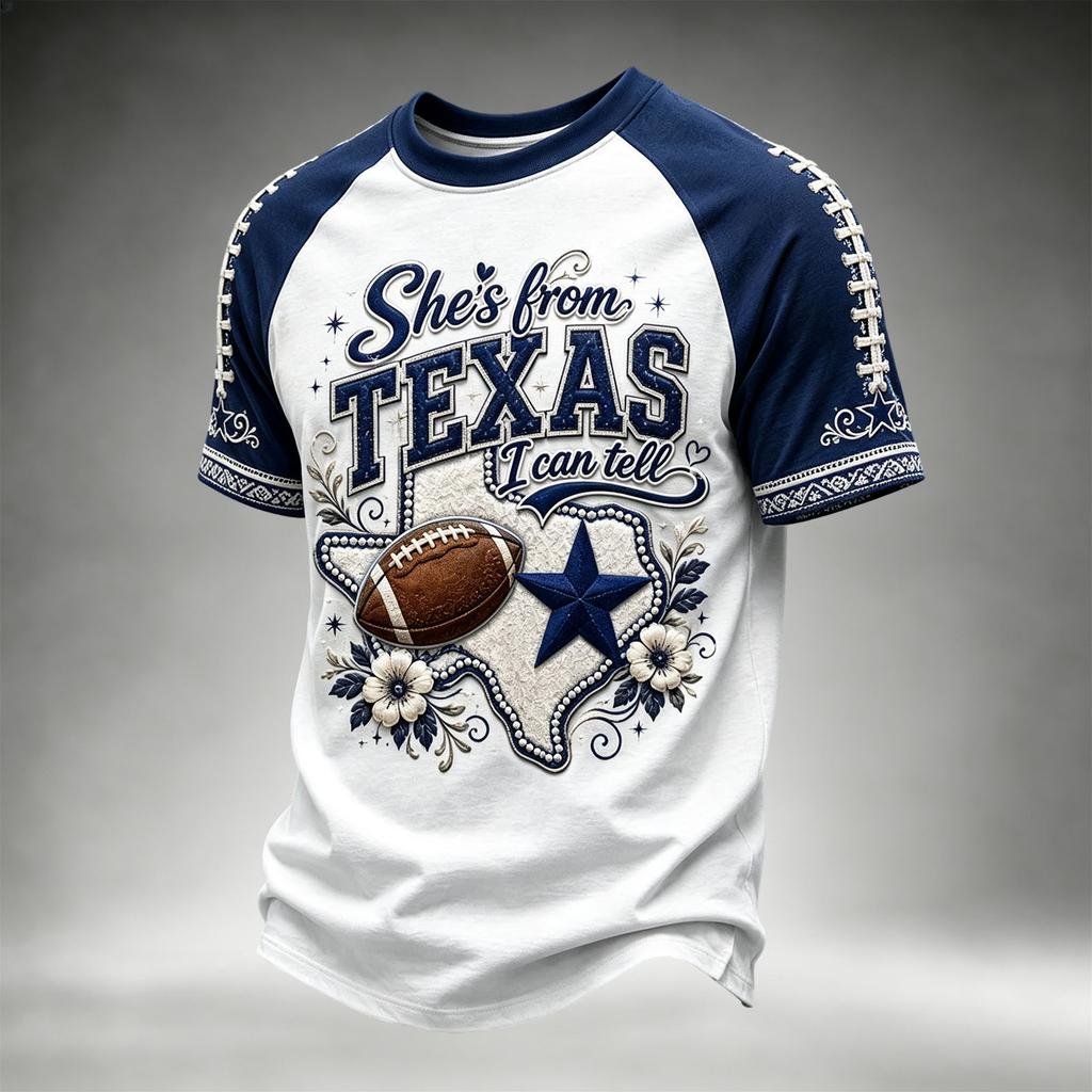 Men's Casual Neck Short Sleeve T-Shirt with Rugby Print, Lightweight Breathable for Everyday Wear