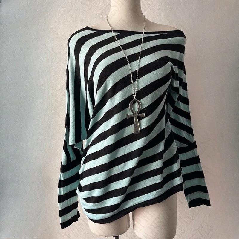 Y2K Streetwear Fashion Harajuku Women Autumn and Winter Long Sleeve 2000s Casual Vintage Striped Sexy Punk Hip Hop Tops Emo Girl