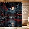 Japanese Anime Shower Curtain,Cool Watercolor Japan Cherry Blossom Floral Mountain Asian Oriental Abstract Art Shower Curtain