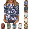 Damen Freizeit Oberteil mit Dreiviertelärm und Blumenprint, Rundhalsausschnitt, Lockerer Schnitt, Pullover, Leichte Bluse für den täglichen Gebrauch