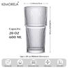 KEMORELA 2/4PCS Ribbed Glass Tumbler 590ML Large Capacity Drinking Glasses for Family Gathering Iced Coffee Juice and Cocktails