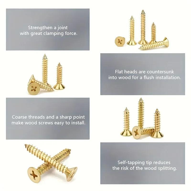 530PCS M2 Gold Countersunk Cross Self Tapping Screw Set, DIY Woodworking Fastening Tool