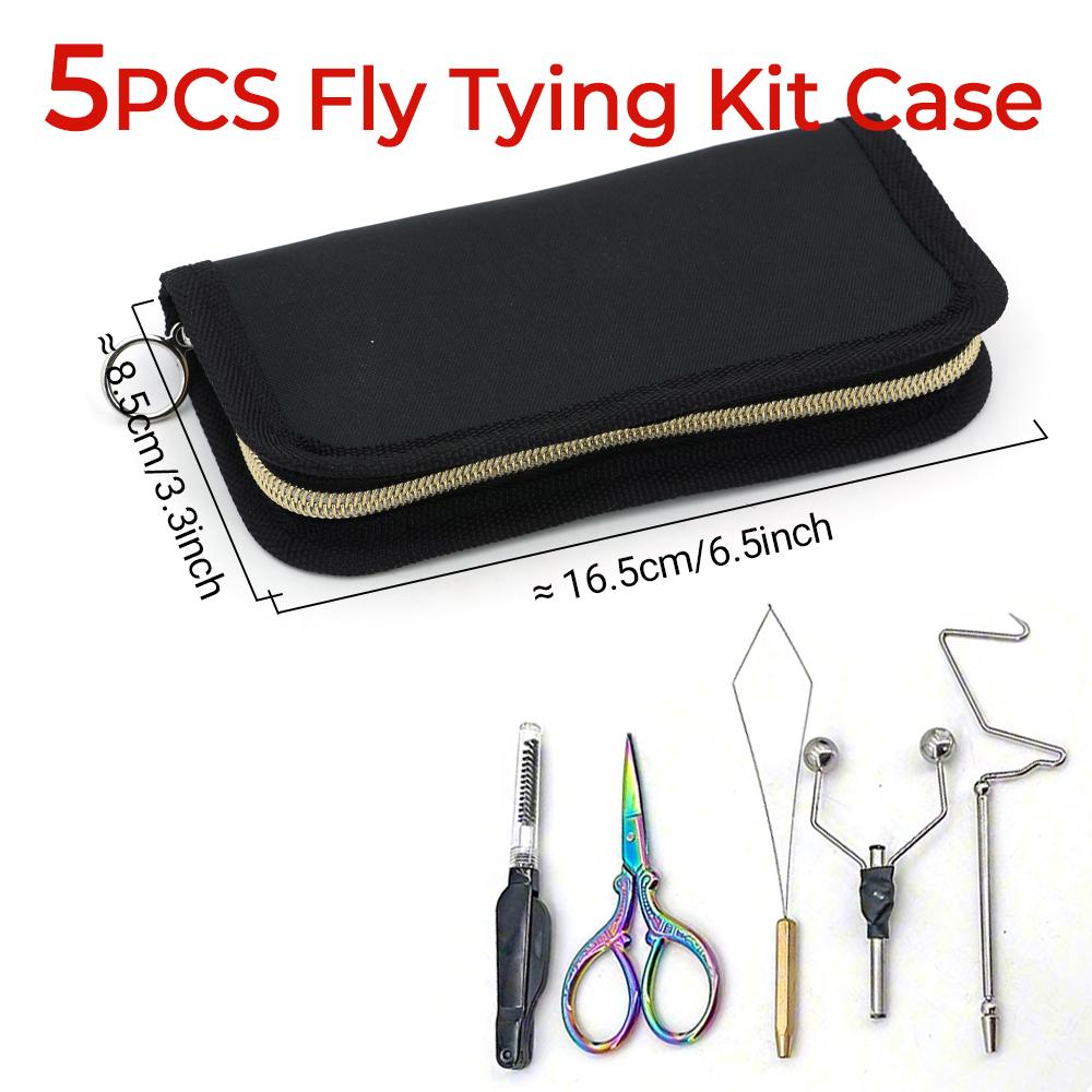 

ICERIO 5PCS Fly Tying Tool Kit Portable Fly Fishing with Scissor, Holder, Whip Finisher, Dubbing Brush,Threader for Fishing Gear