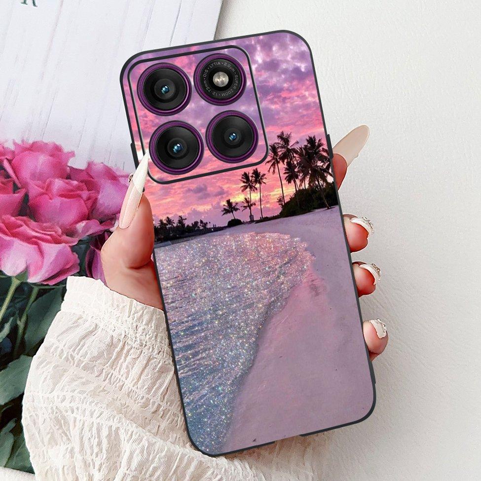For Motorola Edge 60Pro XT2507-1 Back Cover For Motorola Edge 60 Pro Case Cute Cartoon Luxury Flower Painted Black Silicone 6.7"